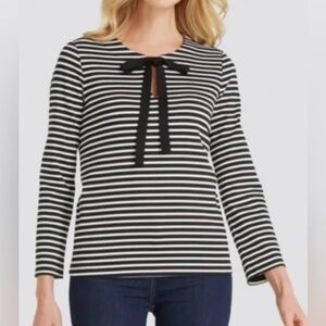 Draper James Rayon Blend Black and White Stripe Tie front Top Size Small